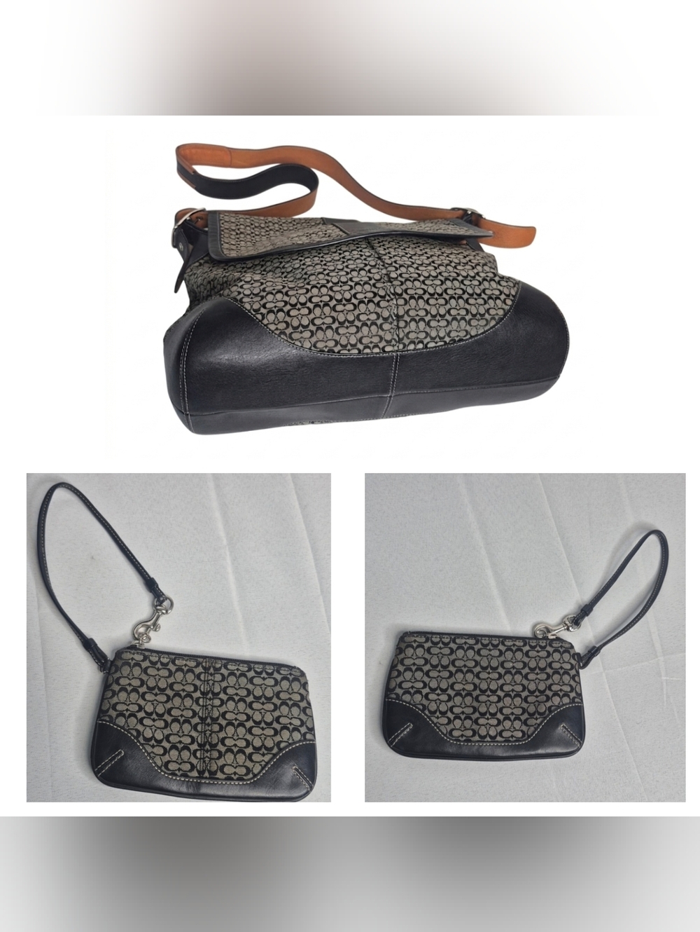 Coach Black and Gray cc Signature  Messenger Crossbody with Wristlet - Picture 9 of 16